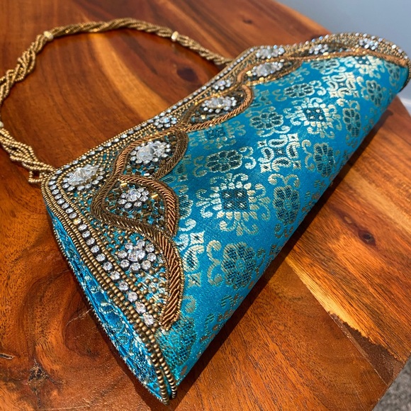 Blue Beaded Brocade Bag - Picture 5 of 7
